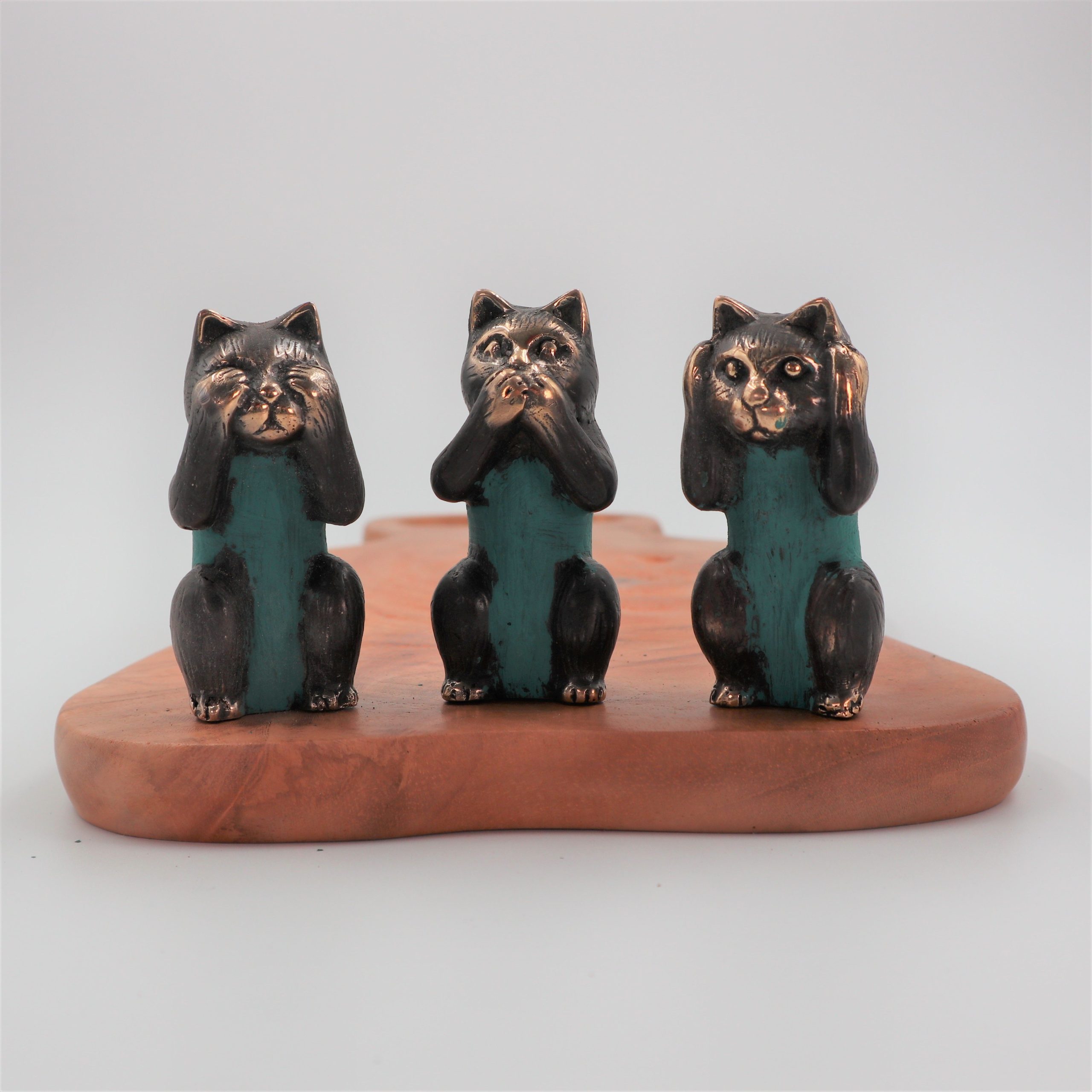 Set of 3 - See No, Hear No, Speak No Evil - Brass Cats - Image 5
