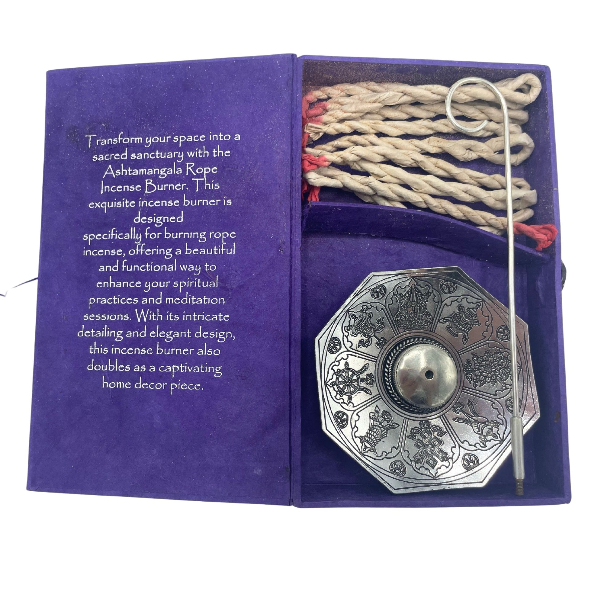 Rope Incense and Silver Plated Holder Set - Astamangal - Image 3