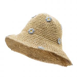 Nomad Sari Floppy Straw Sun Hat - Beige & Blue Flowers