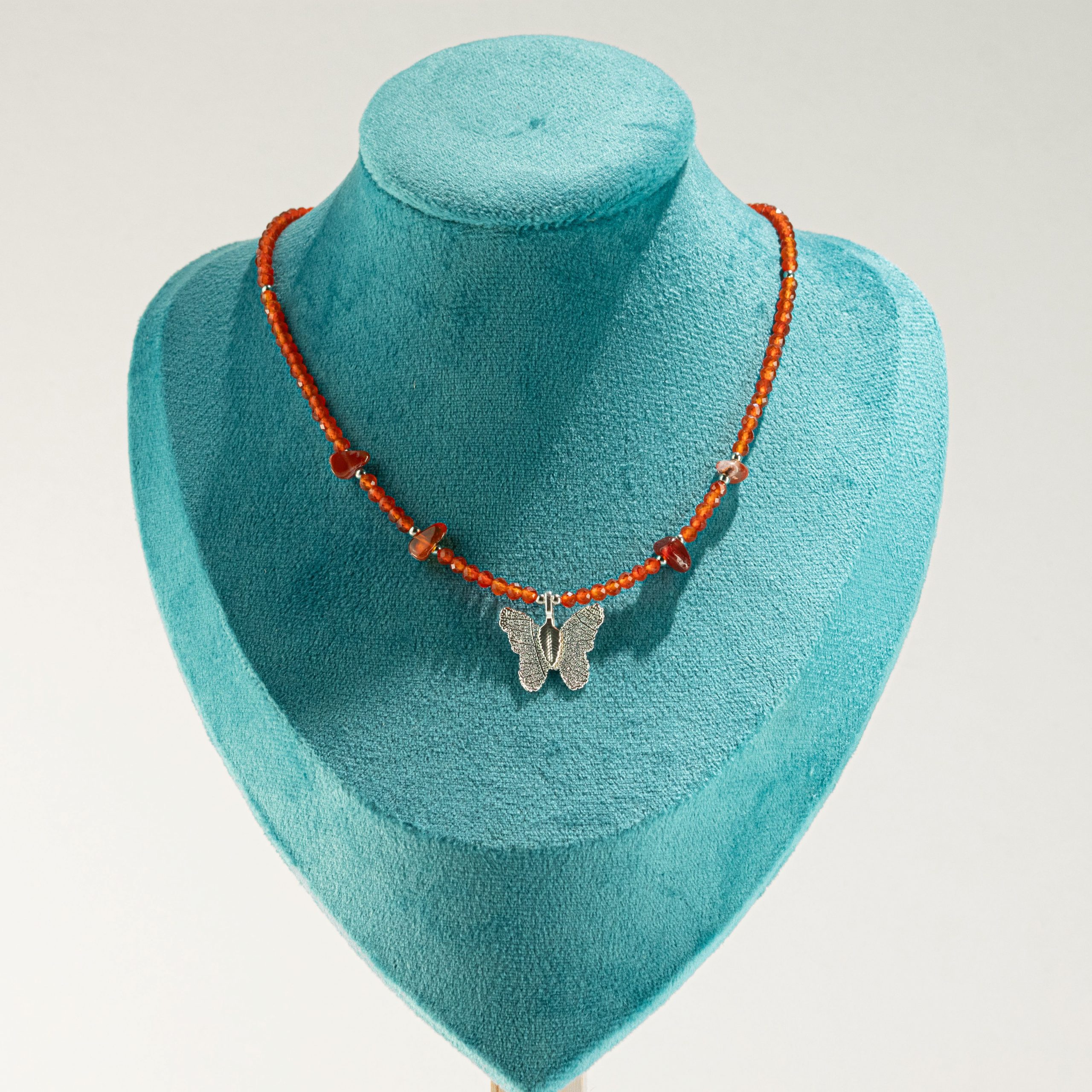 Nymph Ruby Gemstone Necklace with Real Leaf Butterfly Pendant - Image 7