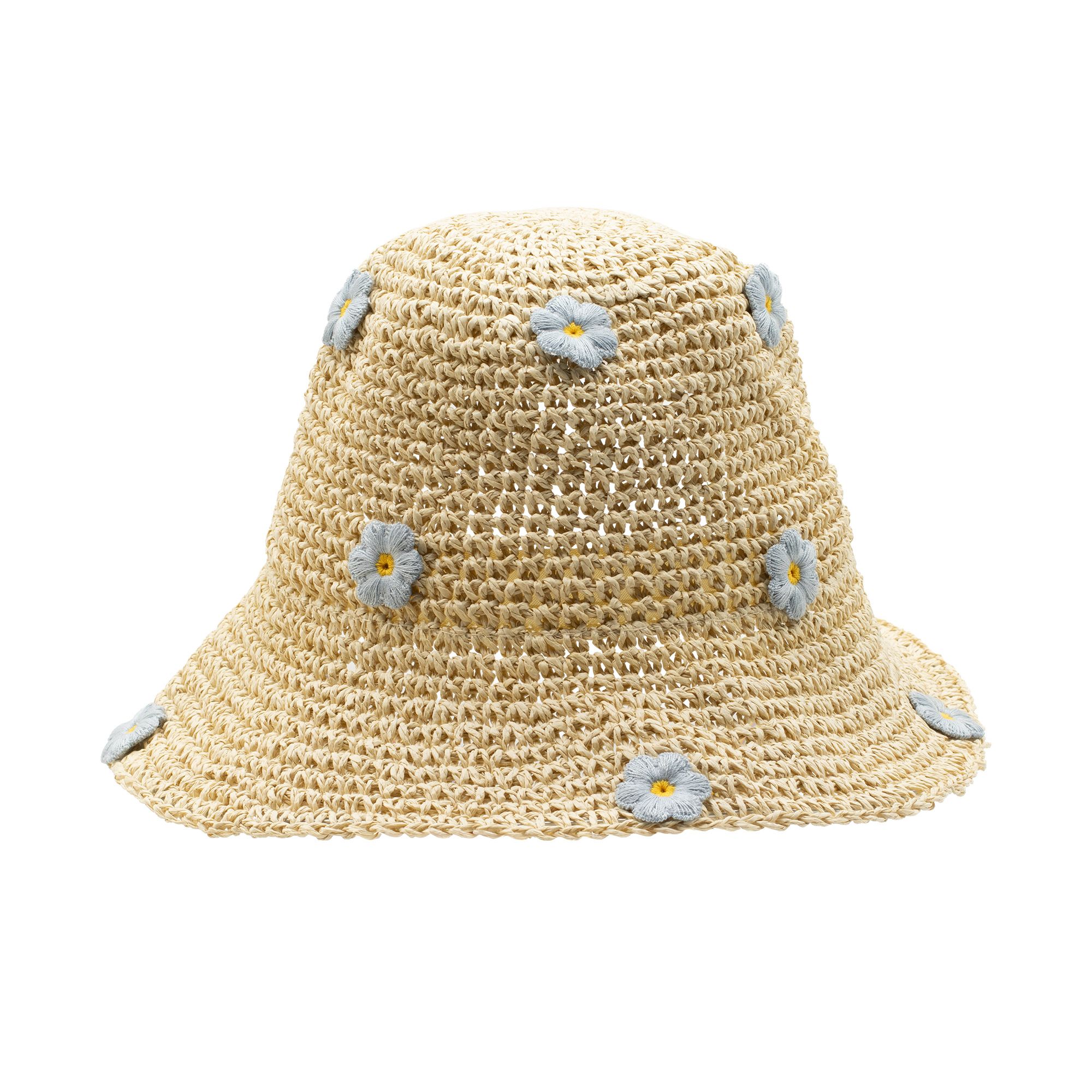 Nomad Sari Floppy Straw Sun Hat - Beige & Blue Flowers - Image 2