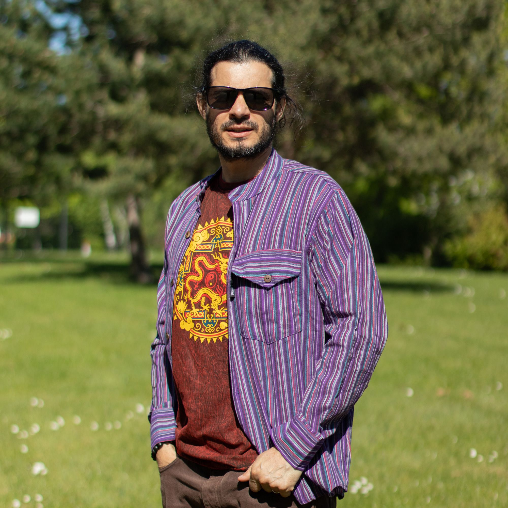 Nomad Sari Grandad Shirt - Black Purple - Medium - Image 3