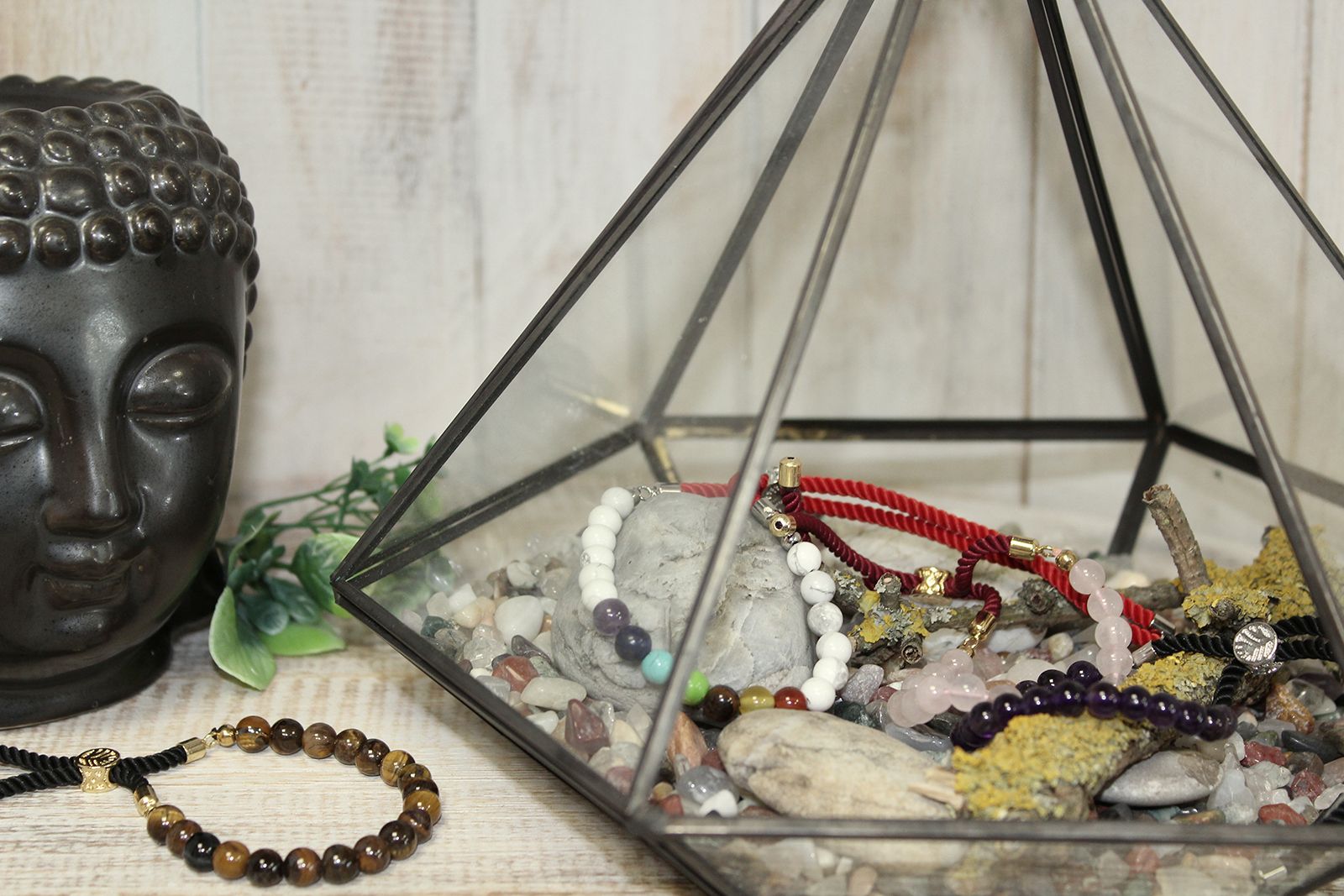 925 Silver Plated Gemstone Charcoal String Bracelet - Dalmatian Jasper - Image 7