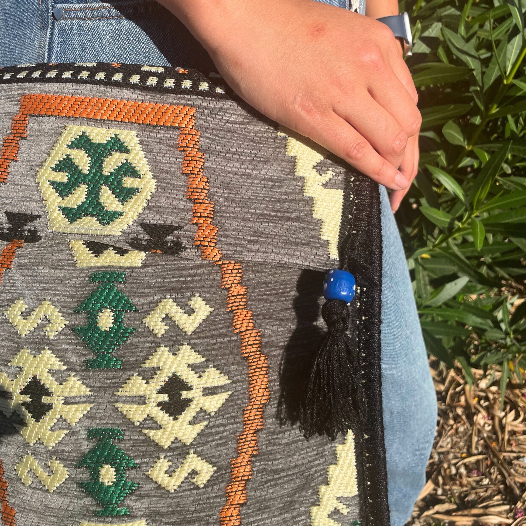 Pale Grey Kilim Messenger Festival Bag - Image 5