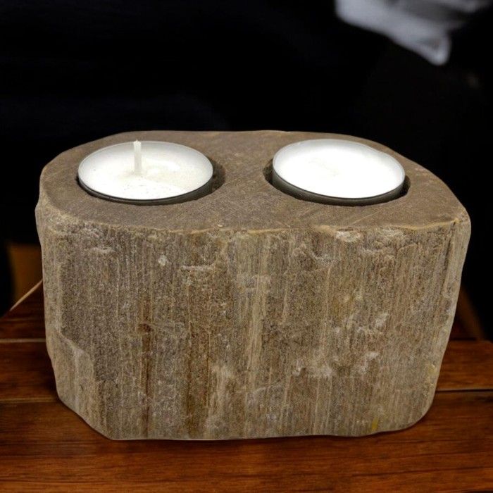 Petrified Wood Candle Holder - Double - Image 7