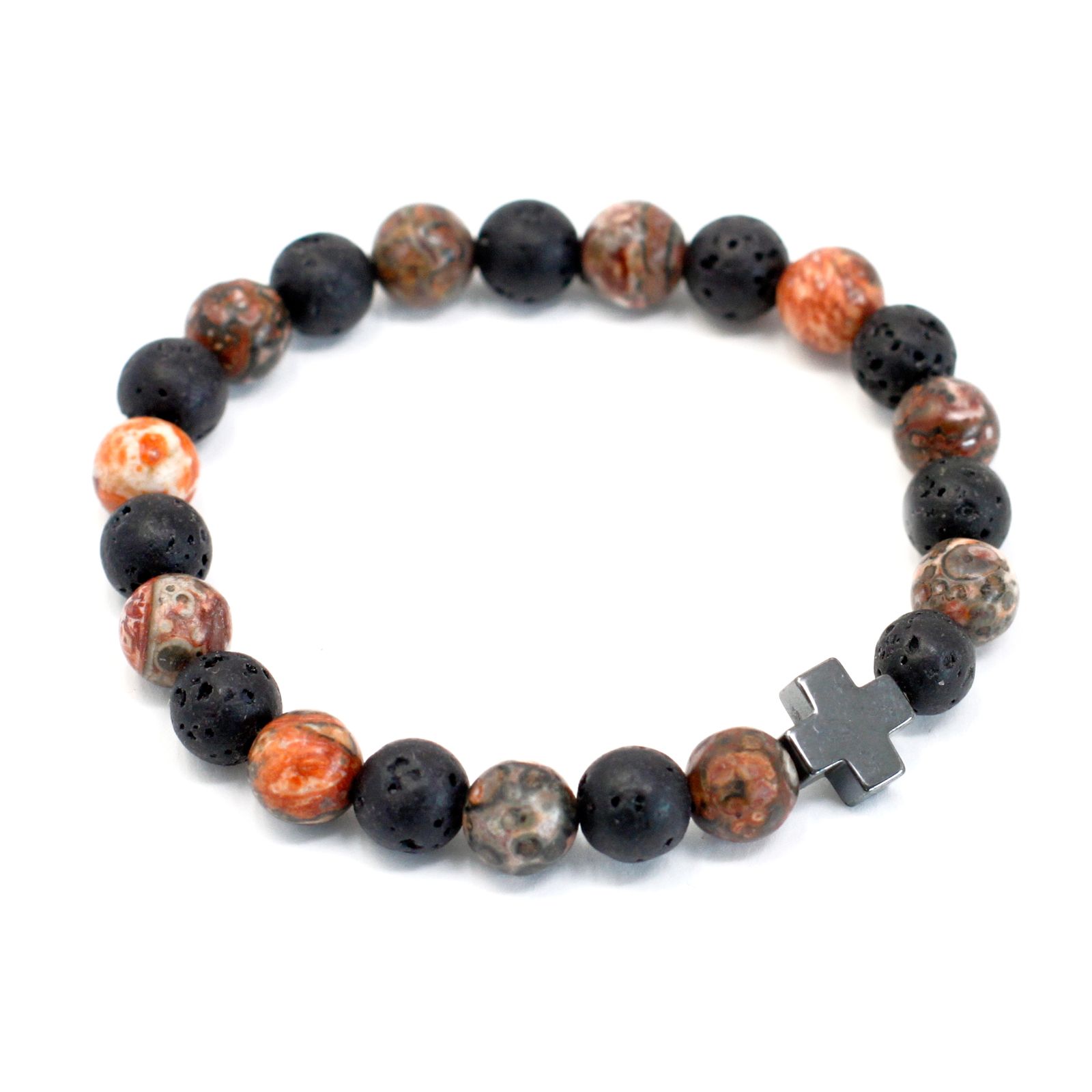Set of 2 Gemstones Friendship Bracelets - Eternity - Leopard Skin Jasper & Lava Stone - Image 11